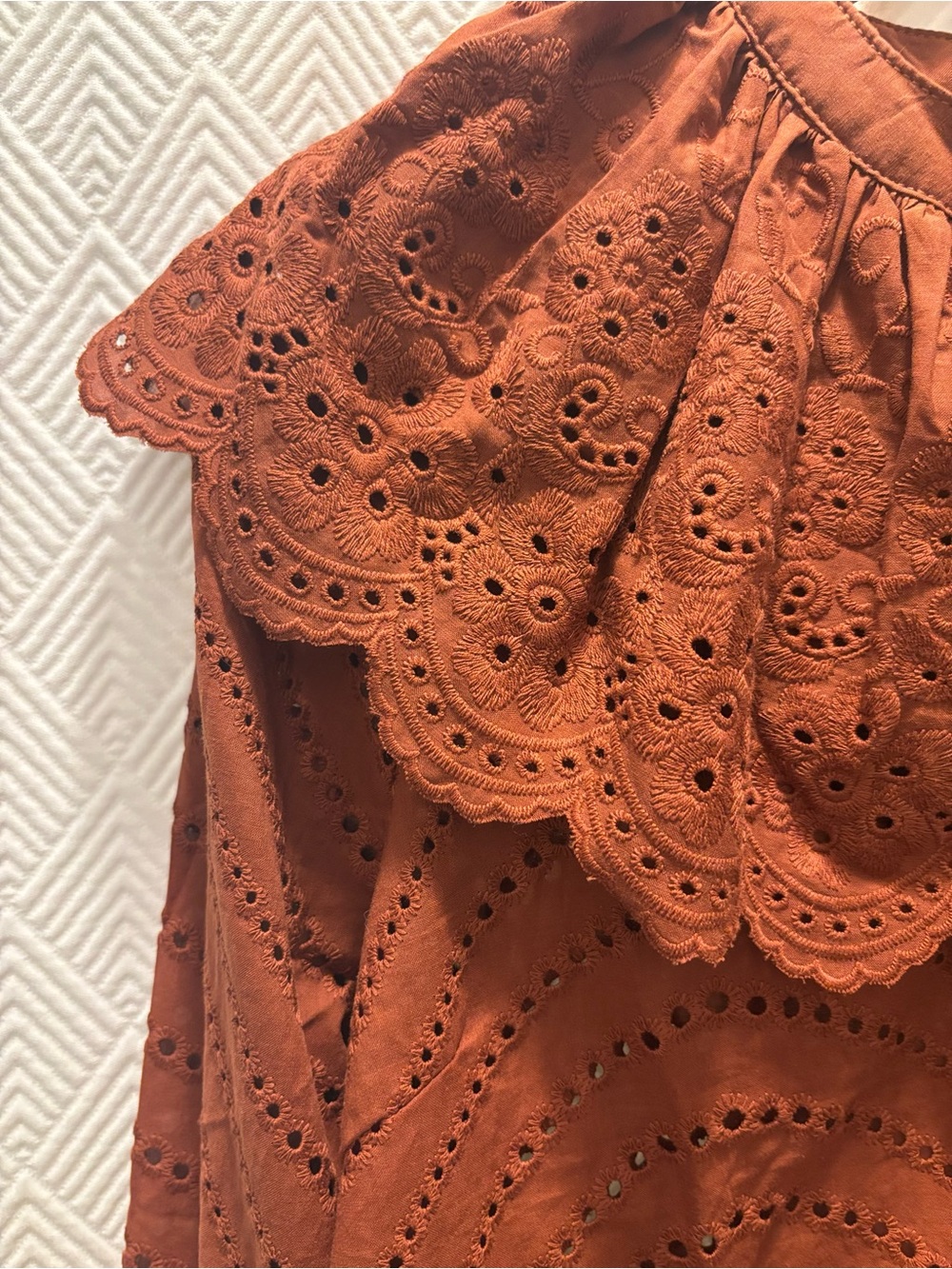 NWT CAROLINE CONSTAS Rust Eyelet Ruffle Collar Blouse - Picture 6 of 7